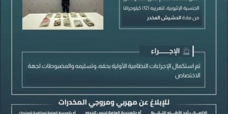 القبض على مخالف لتهريبه (12) كجم من الحشيش بـظهران الجنوب