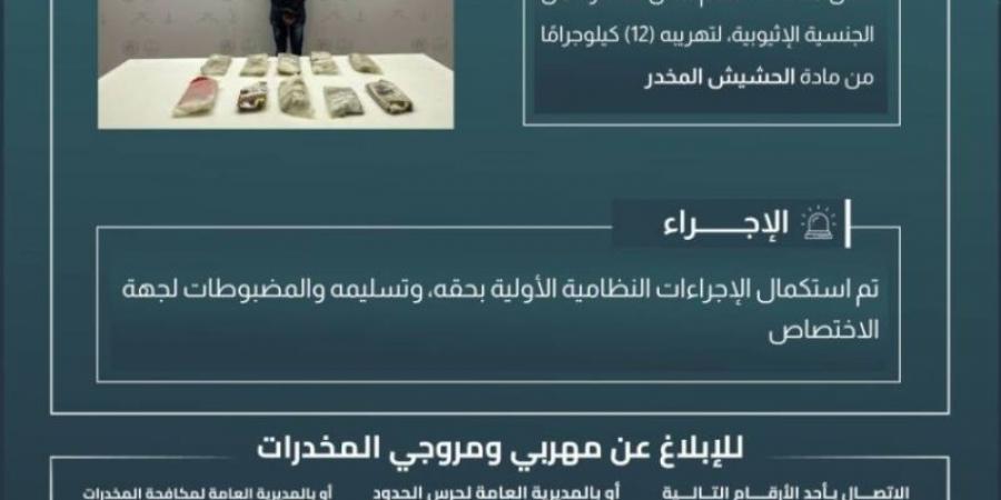 القبض على مخالف لتهريبه (12) كجم من الحشيش بـظهران الجنوب