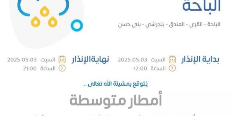 الأرصاد: أمطار متوسطة ورياح شديدة على منطقة الباحة